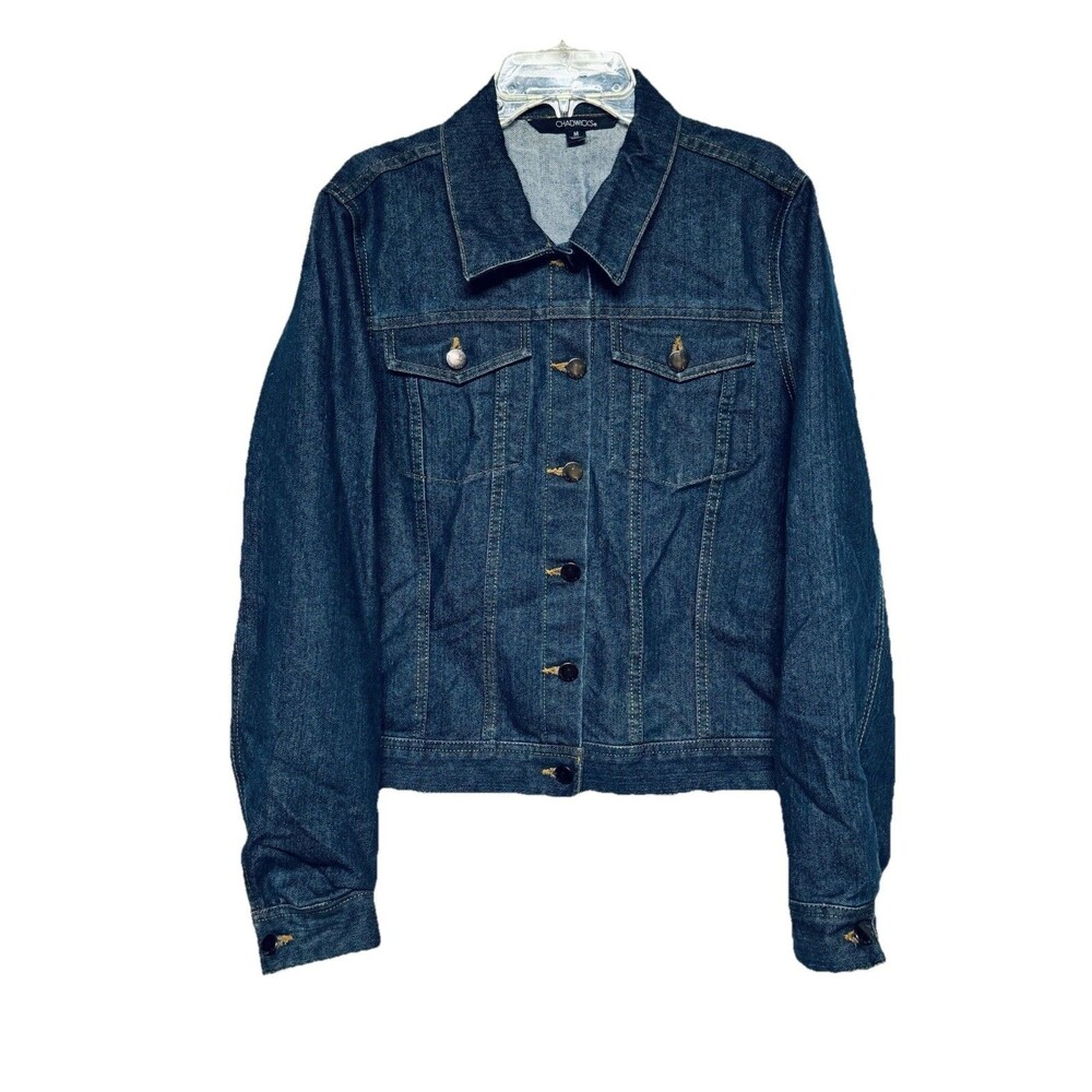 Chadwicks Dark Wash Women's Denim Jean Jacket Medium Button Up w Flap Pockets